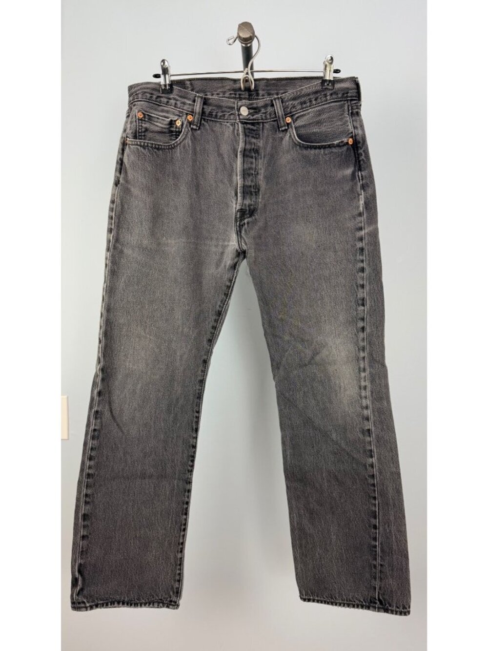 Levis 501 Mens Straight-Leg Jeans W34 L32 Faded Black/Gray Denim Button Fly